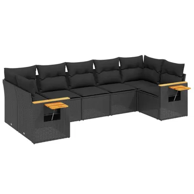 Produktbild von vidaXL 7-tlg. Garten-Sofagarnitur mit Kissen Schwarz Poly Rattan