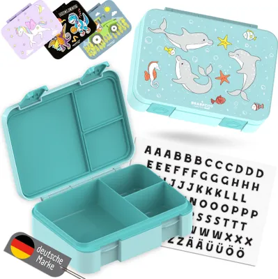 Produktbild von Brotdose Kinder mit Fächern, BPA frei, Lunchbox, Bento box, Brotbox, Brotdose Mädchen & Jungen, Snackbox mit Trennfächern, Vesperbox - Delfin 950ml