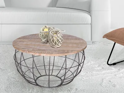 Produktbild von Couchtisch ø 55 cm Wohnzimmer-Tisch rund Beistelltisch nachhaltig London Metall Drahtgestell Gitter weiß gekälkt - altsilber