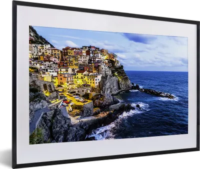 Produktbild von MuchoWow® MuchoWow® Gerahmtes Poster Cinque Terre beleuchtet in der Abenddämmerung in Italien 60x40 cm - Poster mit zchwarzem Bilderrahmen - Schlafzimmer - Plakat in Rahmen - Drucken