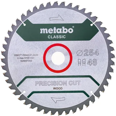 Zdjęcie produktu dla Metabo Hoja de sierra "precision cut wood - classic", 254x30, D48 DI 5°neg. (628061000)