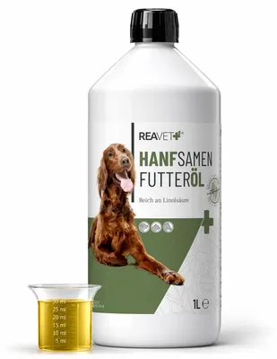 Produktbild von REAVET Hanfsamen-Futteröl 1L kaltgepresst für Hunde, Katzen & Pferde Naturprodukt Ohne Zusätze