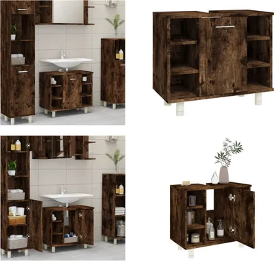 Immagine prodotto di vidaXL Mobile da bagno in rovere affumicato 60x32x53,5 cm materiale a base di legno - Mobile da bagno - Mobile da bagno - Mobili da bagno - Mobili da bagno