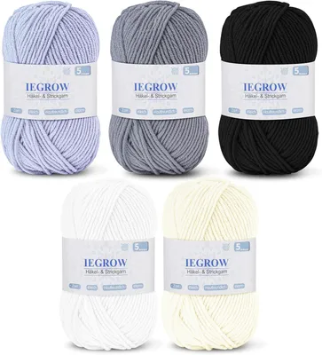 Produktbild von Häkelgarn 50 g, 5 Farben, Acryl, zum Stricken und Häkeln