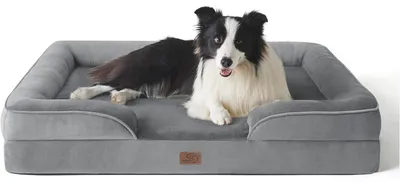Produktbild von Orthopädisches Hundebett 89x63 cm mit eierförmigem Schaum, waschbar, rutschfest, grau