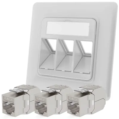 Produktbild von Netzwerkdose mit 3 x Keystone Modul CAT 7 RJ45 Unterputz RAL9003