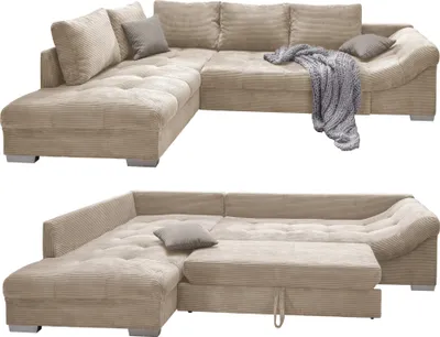 Produktbild von Ecksofa modern Schlafsofa Eckcouch Polsterecke L-Form Ottomane links Cord Beige / 17204