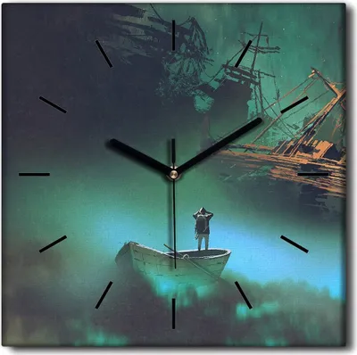 Produktbild von Coloray Uhr auf Leinwand 30x30 cm Wand Uhr Dekoration Wohnzimmer Segeltuch schwarze Hände -Schiffskosmos-Wolken
