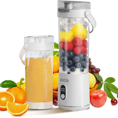 Produktbild von Tragbarer Mini-Mixer für Smoothies, 2400mAh, 600ml, 12 Klingen, USB-wiederaufladbar – Weiß
