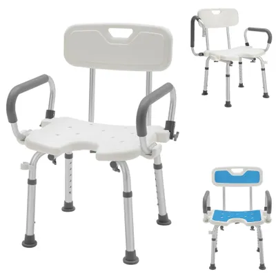 Imagen del producto de Asiento de ducha ajustable con superficie antideslizante, con reposabrazos y respaldo