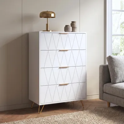 Produktbild von INONEFT Kommode mit 4 Schubladen aus Metallgriffe, Sideboard, Schubladenschrank Schmal für Wohnzimmer, Schlafzimmer, Flur, 60x34x90 cm - Weiß