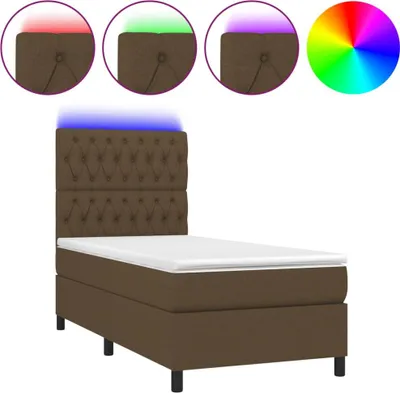 Productafbeelding van vidaXL Boxspringbed met matras en LED-verlichting, donkerbruin, 80x200 cm, stof