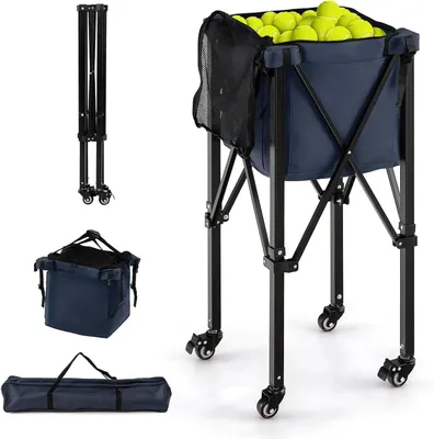 Productafbeelding van Opvouwbare Ballenwagen - Trainingsmand Tennis - Sport Training - Lichtgewicht Aluminium Frame - 150 Ballen Capaciteit - Zwart Blauw