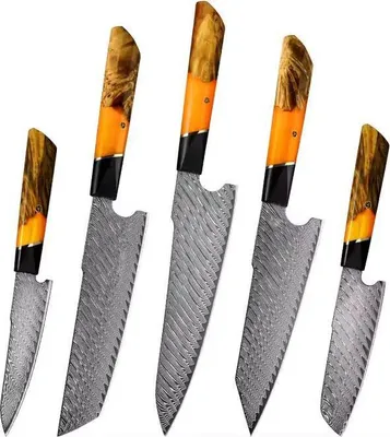 Produktbild von Set Damast Küchenmesser Kurogami – 5-teiliges Set in Orange KP38063