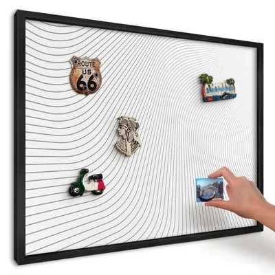 Produktbild von Magnettafel 70x50 cm mit schwarzem Rahmen - Magnetische Metalltafel, Magnetpinnwand zur Wandmontage für Wohnzimmer, Küche, Flur, Kinderzimmer und Büro - Linienwellen