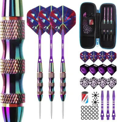 Produktbild von Dartpfeile 22g 3 Stück Profi Steeldarts Aluminium Schaft Flights Gummiringe Sharpener Case Steel Darts Set