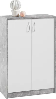 Produktbild von Kommode - Betondekor - Weiß matt - 74 x 112 cm - 2 Türen - 3 Einlegeböden