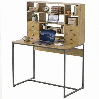 Produktbild von HOMCOM Schreibtisch mit 4 Schubladen, Computertisch mit Regalen 105x60x142 cm