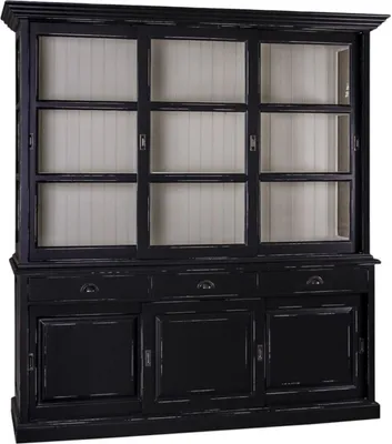 Produktbild von Casa Padrino Landhausstil Küchenschrank Antik Schwarz / Weiß 206 x 53 x H. 219 cm - 2 Teiliger Küchenschrank mit 6 Schiebetüren und 3 Schubladen
