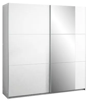 Produktbild von Krudox PRBS 150 cm Weiß Schwebetürenschrank Mit Spiegel Breiten 150/200 cm Kleiderschrank Für Wohnzimmer Mit 2 Kleiderstangen Farben Weiß/Graphit