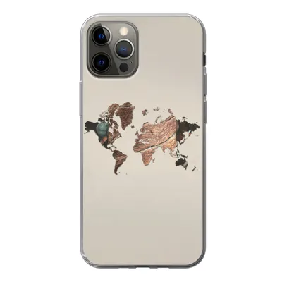 Produktbild von MuchoWow® Handyhülle Schutzhülle Hülle für iPhone 12 Pro Weltkarte - Holz - Braun Silikon Softcase Handy Hülle - Abdeckung