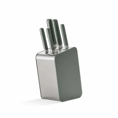 Produktbild von BergHOFF Home Elements Messerblock Set 6 teilig, Edelstahlmesser mit Halter, ergonomische Griffe, Khaki