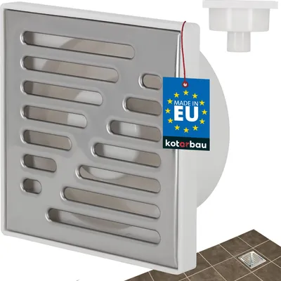 Produktbild von KOTARBAU® Bodenablauf 50 mm Abflussgitter 150 x 150 mm Edelstahl quadratischer Duschrinne Duschablauf Bodenrinne Weiß