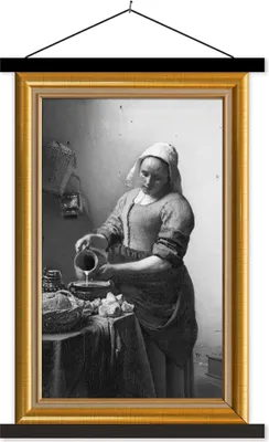 Produktbild von MuchoWow® Textilposter Milchmädchen - Vermeer - Rahmen - Gold 120x180 cm mit schwarzem Rahmen - Fotos