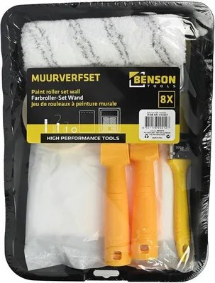Produktbild von Benson 8-teiliges Wandfarben Set mit Farbrollen, Pinsel, Farbwanne, Abdeckfolie und Malerkrepp