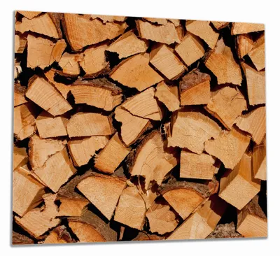 Produktbild von Wallario Herdabdeckplatte aus Glas, Größe 60 x 52 cm 1-teilig, Motiv Holzstapel gehackt - Holzscheite für den Kamin