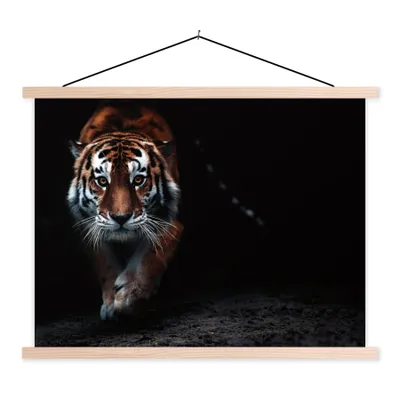 Produktbild von MuchoWow® Textilposter Tiere - Tiger - Schwarz - Wild - Porträt 40x30 cm mit holzfarbenen Rahmen - Bilder