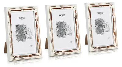 Produktbild von Shabby Chic Bilderrahmen 17x12 cm - 3er Set - Glasfront - mit Passepartout für 10x15 Fotos - 2 cm Rahmenbreite - Echtholz - Braun Weiß