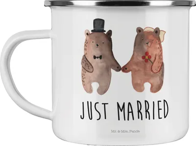 Produktbild von Mr. & Mrs. Panda Emaille Tasse Bär Heirat - Weiß - Geschenk, Becher, Verheiratet Heirate Hochzeit Hochzeitsgeschenk Hochzeitspaar, Teddy, Teetasse, Pott, Reisebecher