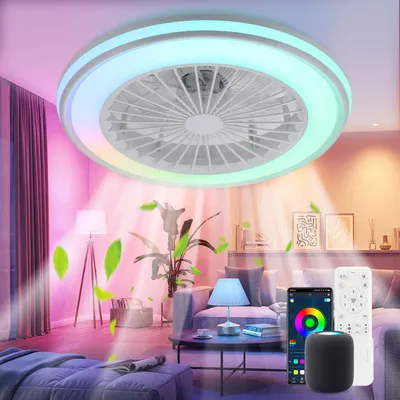 Produktbild von 50W Music LED Deckenleuchte mit Lautsprecher, Leiser Deckenventilator Luftzirkulation, RGB Dimmbar LED Deckenlamp, für Wohnzimmer Schlafzimmer Küche
