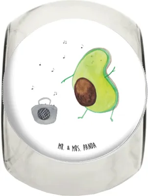 Produktbild von Mr. & Mrs. Panda Kaffeedose Avocado Tanzen XL 2000ml - Weiß - Geschenk, Vorratsbehälter, Bonboniere, Singen, Vorratsdose Glas, Party, Fröhlich, schraubglas, Musik