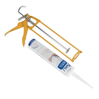 Produktbild von ARLI Kartuschenpresse aus Metall + 1x Acryl 310 ml Dichtstoff Weiß Bauacryl Fugendichter Maleracryl - Set