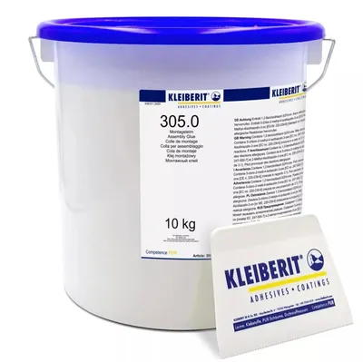 Produktbild von KLEIBERIT 305.0 Montageleim 10 kg Set inkl. Leimspachtel – PVAc D2 Holzleim für Montage-, Fugen-, Rahmen- & Schichtstoffverleimung