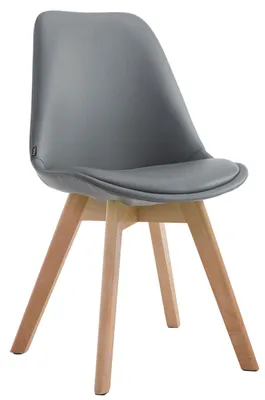Productafbeelding van CLP stoel Manado, bekleding van kunstleer met zitkussen en houten poten. Frame: grijs. Framekleur: naturel