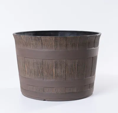 Produktbild von Jinfa 1 Blumenkübel aus Kunststoff in Holzoptik | Farbe: Eiche | Design: Barrique | Ø 36 cm