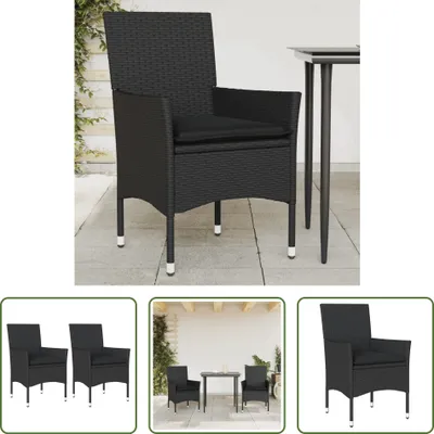 Image de The Living Store Chaises de jardin avec coussins 2 pcs Poly rotin noir