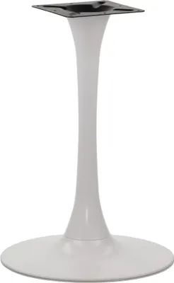 A white tulip-style table base with a black mounting plate on a white background.