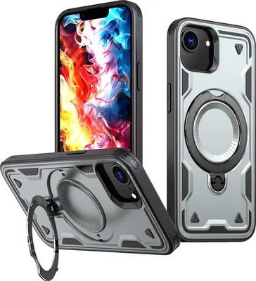 Produktbild von Dual Layer Hülle für iPhone 16e/iPhone 17e mit Ring Ständer Magnetisch Stoßfest Handyhülle Grau
