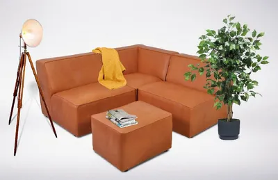 Produktbild von Casa Padrino Modulares Luxus Kunstleder Ecksofa mit Hocker Braun
