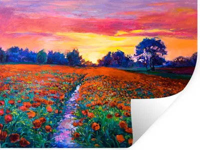 Produktbild von MuchoWow® Wandtattoo Wandsticker Wandaufkleber Malerei - Natur - Blumen - Ölfarbe 160x120 cm Selbstklebend und Repositionierbar - Selbstklebend - Fototapeten