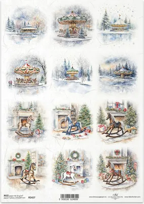 Immagine prodotto di ITD carta di riso decoupage tecnica artigianale tovagliolo di carta-R2427 cavallo a dondolo carosello camino