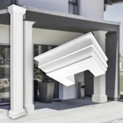 Produktbild von PRESTIGE DECOR Kapitell für Halbsäulen 380x190x130mm Säulenknauf Kunstharzputz weiß, Fassadenverkleidung aussen Pfeiler Wandverkleidung (Kapitell LC113-1H, Größe S halbiert)