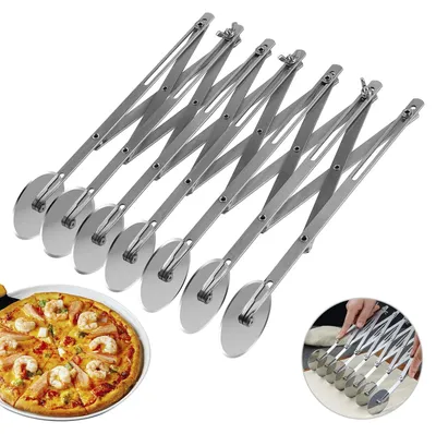 Image de Rouleau à pizza réglable - 7 roues - Acier inoxydable - Multifonctionnel - Coupe-pizza - Idéal pour cuisiner
