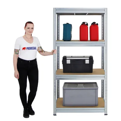 Produktbild von Schwerlastregal DINO | HxBxT 180x90x60cm | 4 MDF-Platten-Ebenen 6,5 mm | Fachlast 600kg | Verzinkt