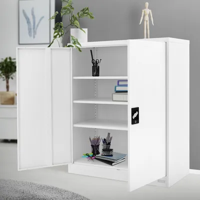Produktbild von ML-Design Aktenschrank abschließbar, 90x40x109 cm Weiß, Stahl, 3 höhenverstellbare Einlegeböden, Büroschrank mit 2 Türen