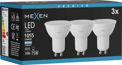 Obrázek produktu pro Mexen Nova 3x LED žárovka GU10, 10W, Studená - 6500K, 1055 lm - L108-GU10-1065-01x03
